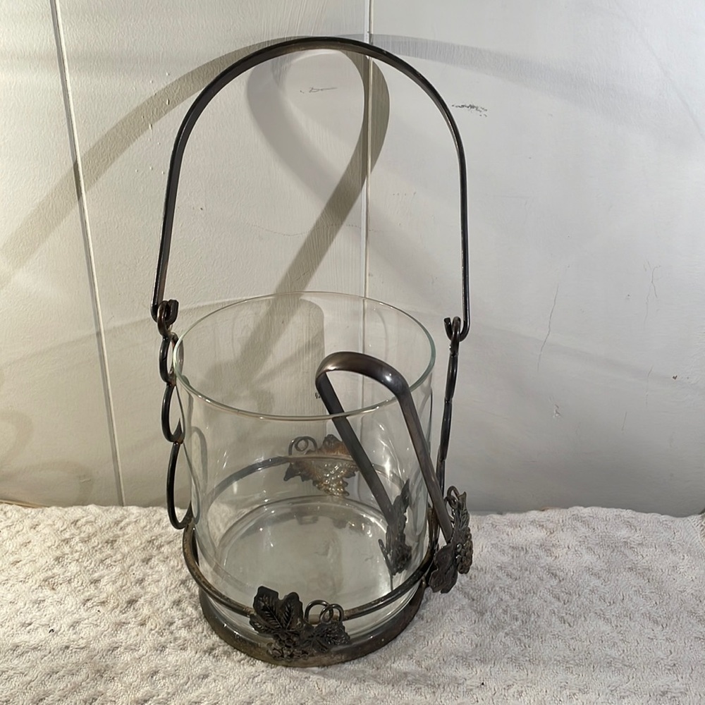 VINTAGE 60’s Ice Bucket Studio Silversmith Grape Glass & Silverplate 3 Pc Set